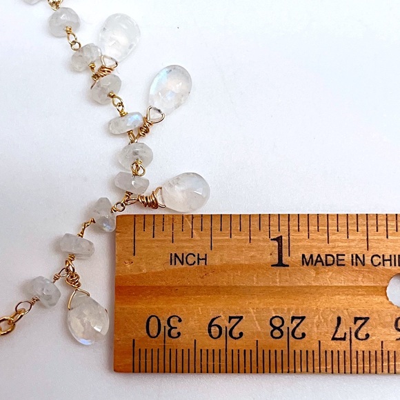 Rainbow Moonstone or Labradorite Briolette & Rondelle Necklace on Chains NWT - Picture 11 of 11